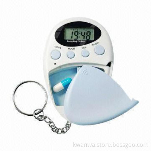 Latest design digital plastic pill box timer with recording and alarm, comes with keychain